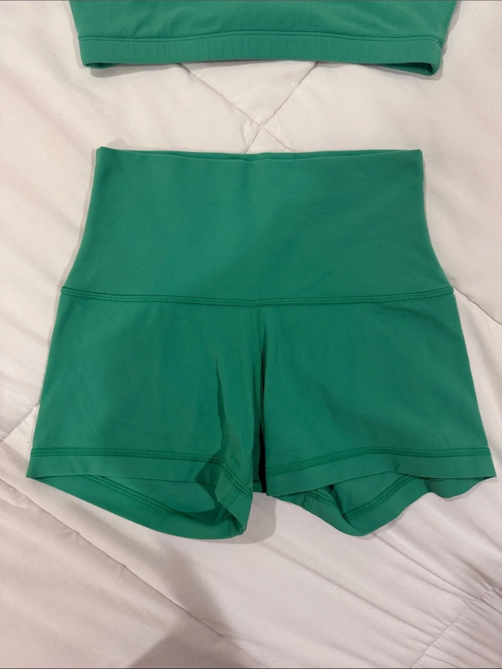 Aritzia Green Athletic Shorts and Matching Sports Bra Set